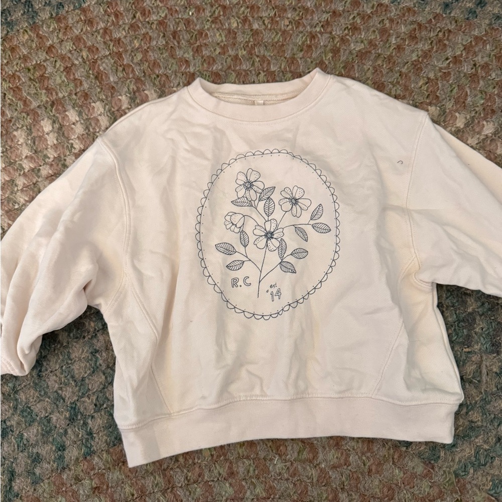 Rylee + Cru Cream Sweatshirt with Navy Floral Sketch